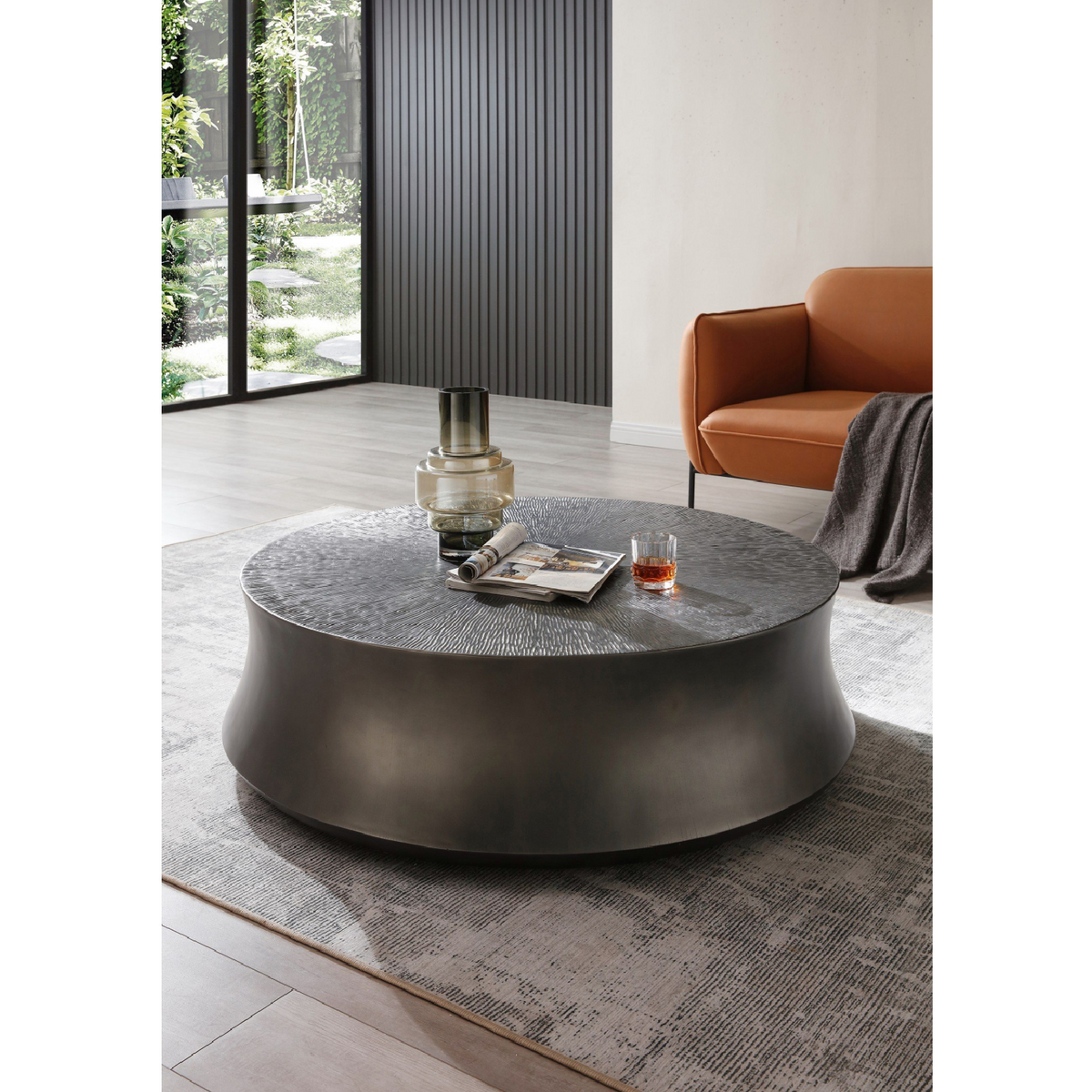 Antique Gray Round Coffee Table | OROA Modern Airdrie