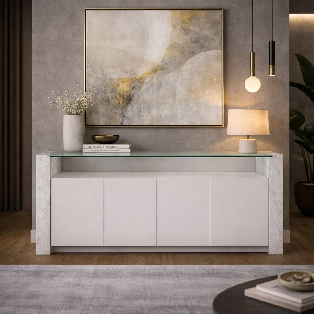 White Fiberglass Sideboard | OROA Modern Ashley