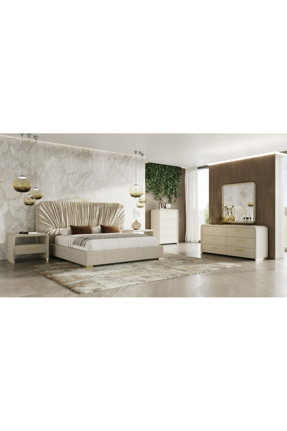 Beige Vegan Leather 6-Drawer Dresser | OROA Modern Florence | Oroa.com