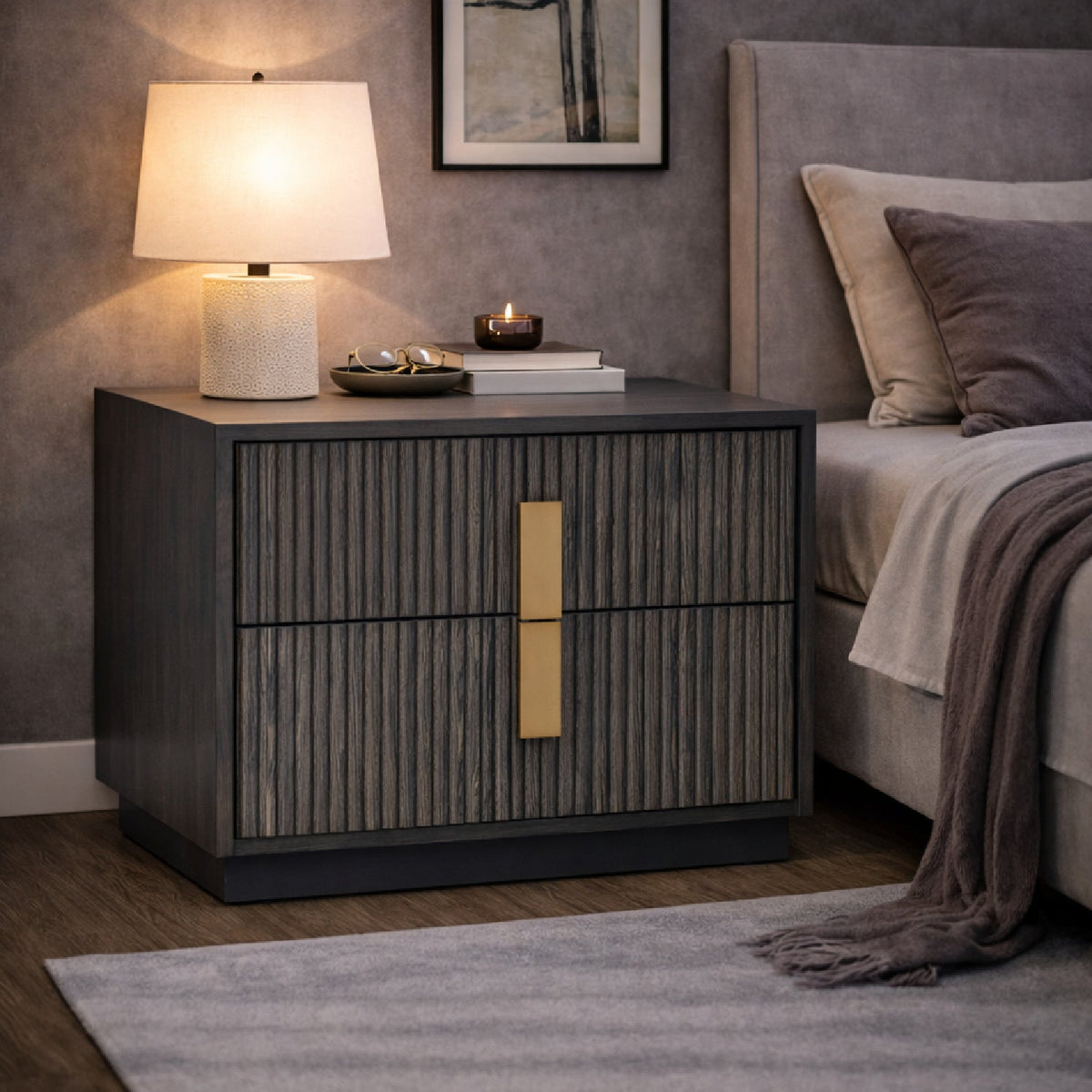 Distressed Black 2-Drawer Nightstand | OROA Modern Hortman