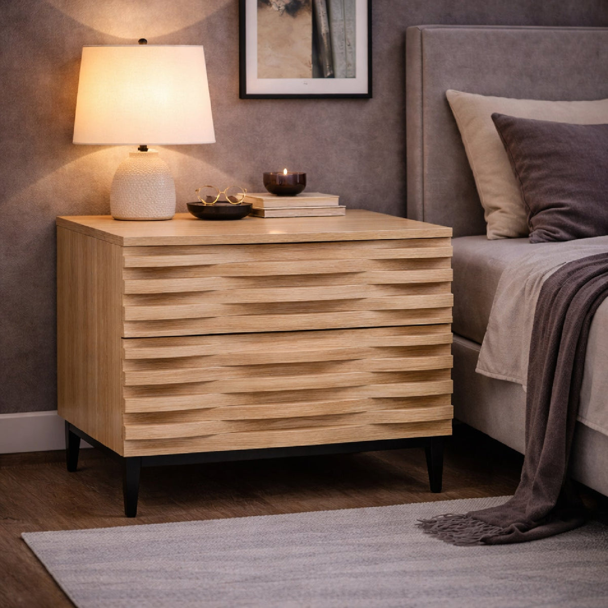 Natural Oak 2-Drawer Nightstand | OROA Modern Larkspur