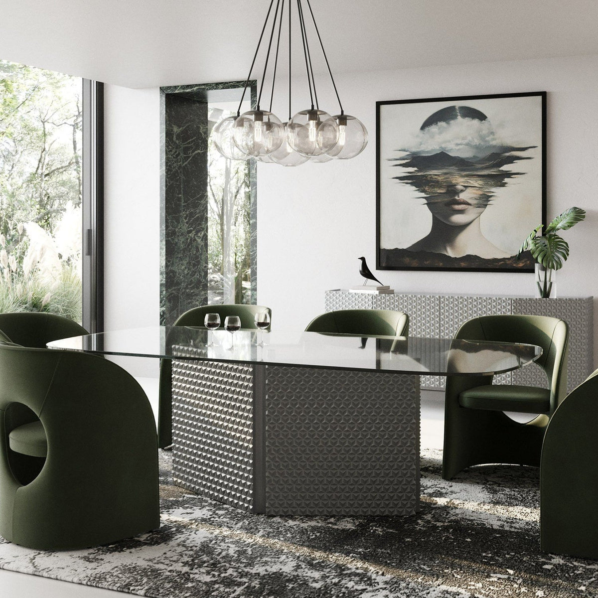 Patterned Silver Dining Table | OROA Modern Raphael