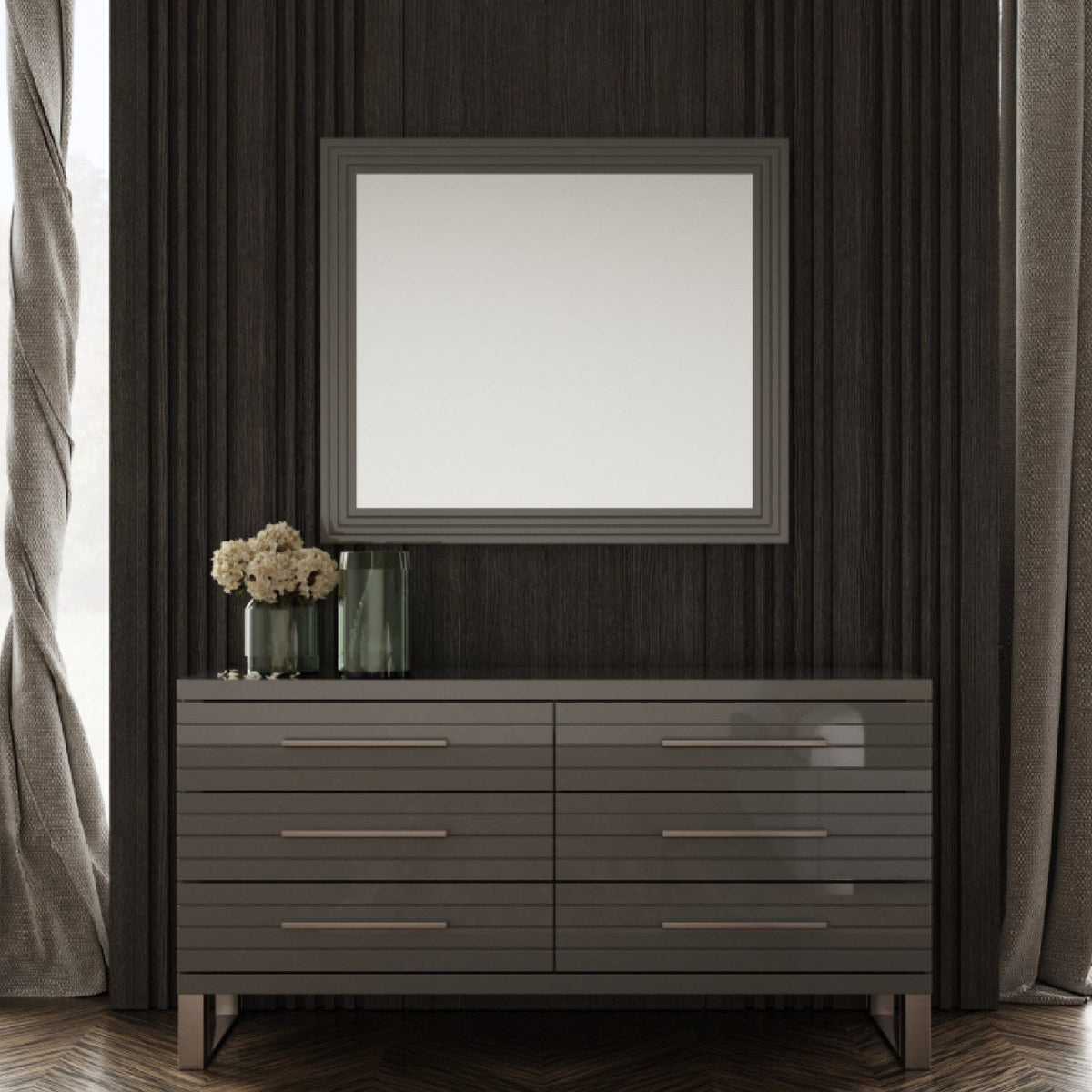Gray Slatted 6-Drawer Dresser | OROA Modern Splendor