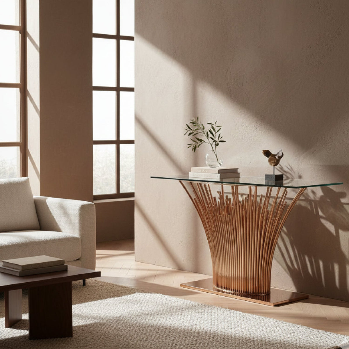 Rosegold Base Console Table | OROA Modern Paxton