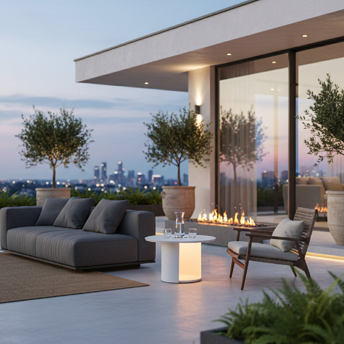 Outdoor White End Table with Solar Light M | OROA Modern Onza