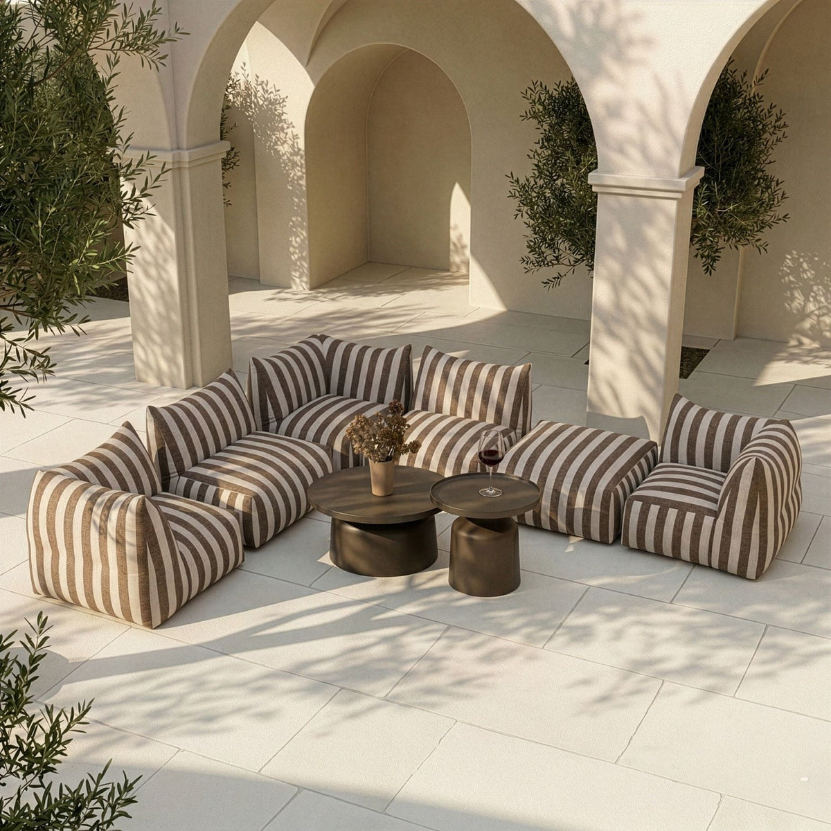 Brown Stripes Outdoor Armless Sofa | Oroa Modern Lanuza | Oroa.com