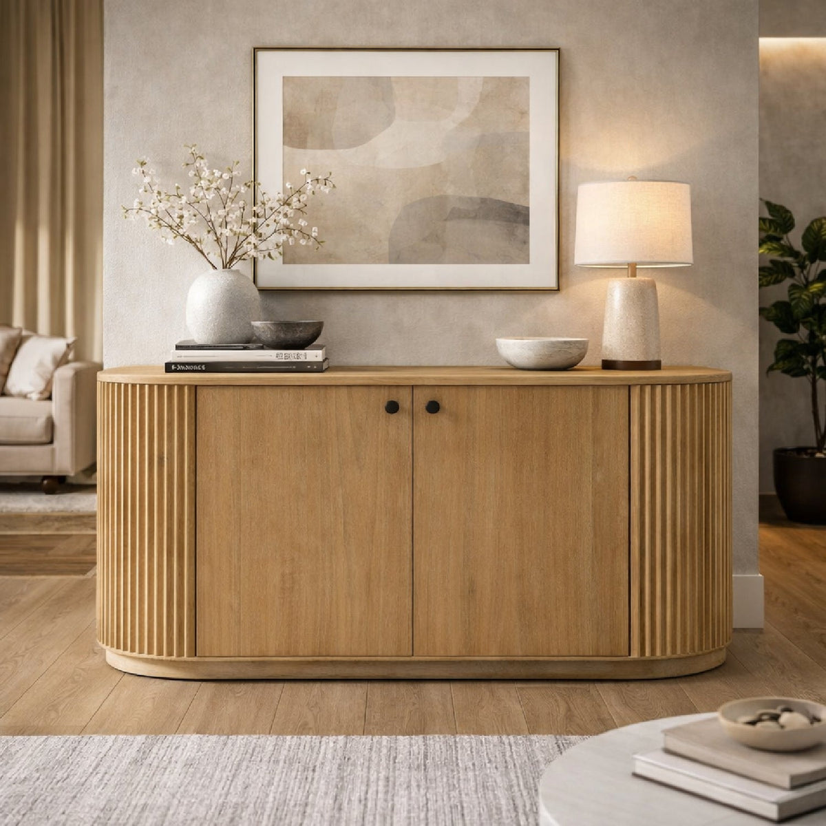 Ribbed Natural Acacia 2-Door Sideboard | OROA Modern Jacobson