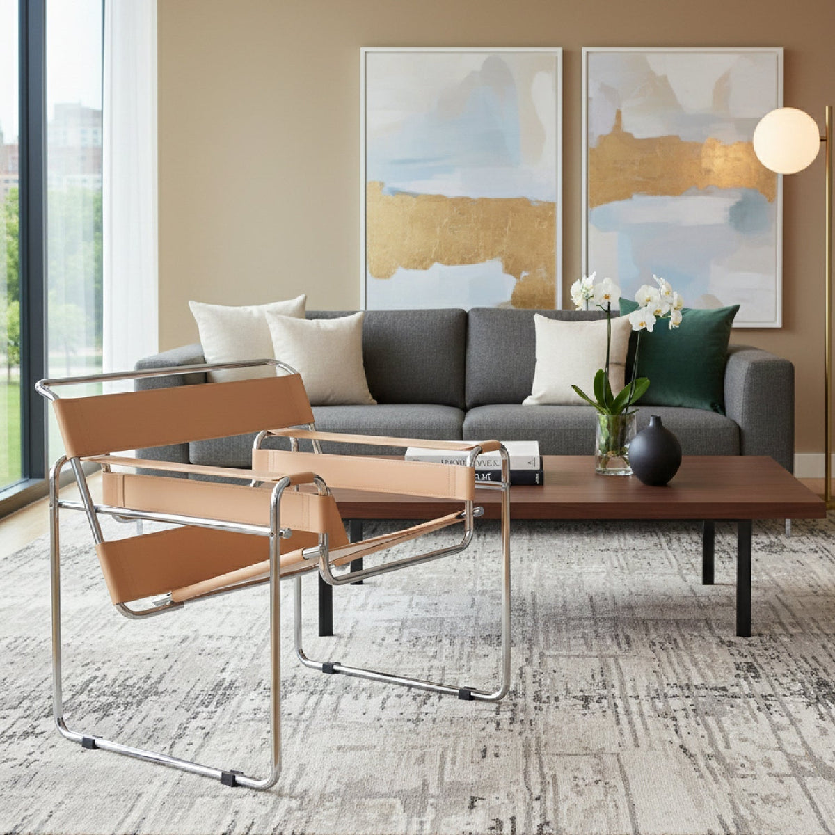 Modern European furniture - Leather Inspired Strips Accent Chair - www.oroa.com