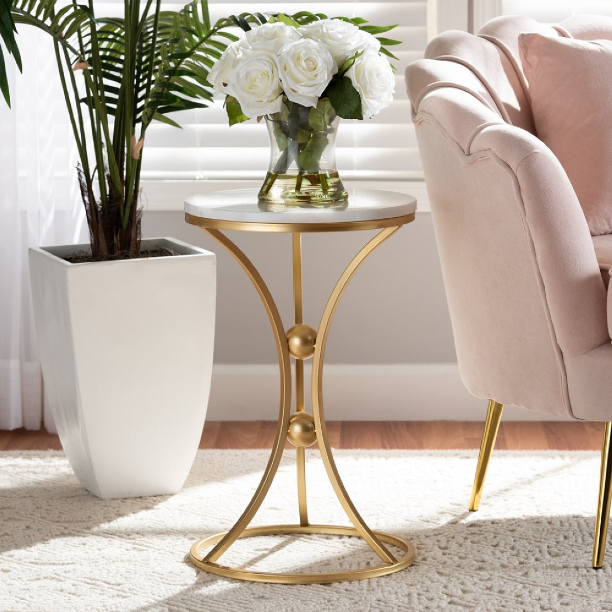 Modern European furniture - Gold Concave Marble End Table - www.oroa.com
