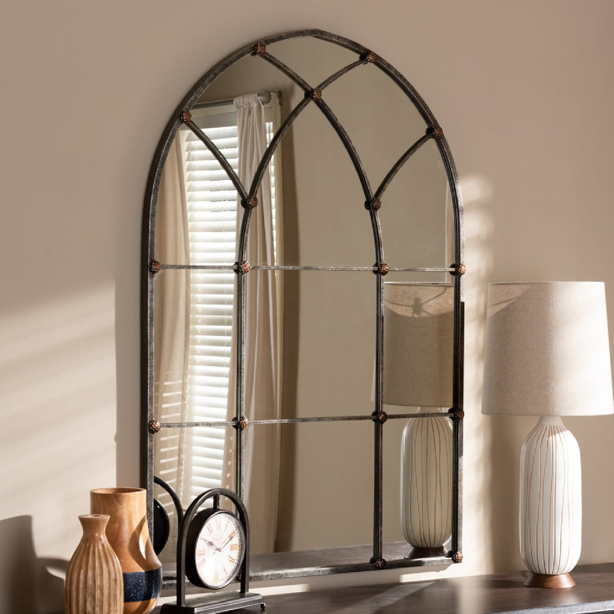 Modern European furniture - Silver Arched Window Accent Mirror - www.oroa.com