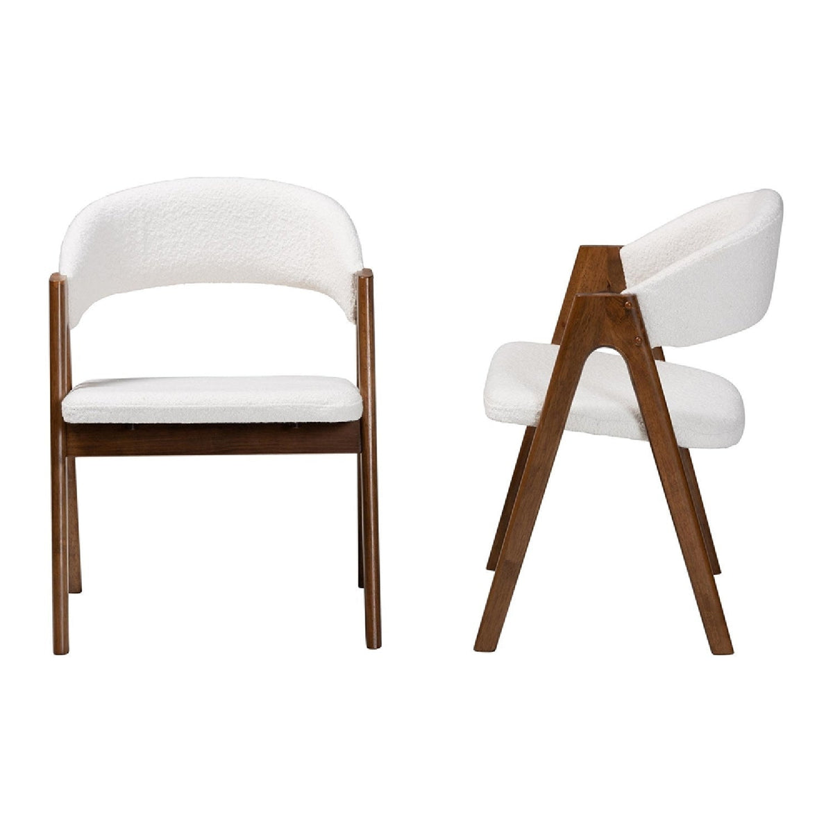 Modern European furniture - White Boucle Curved Dining Chairs 2 - www.oroa.com