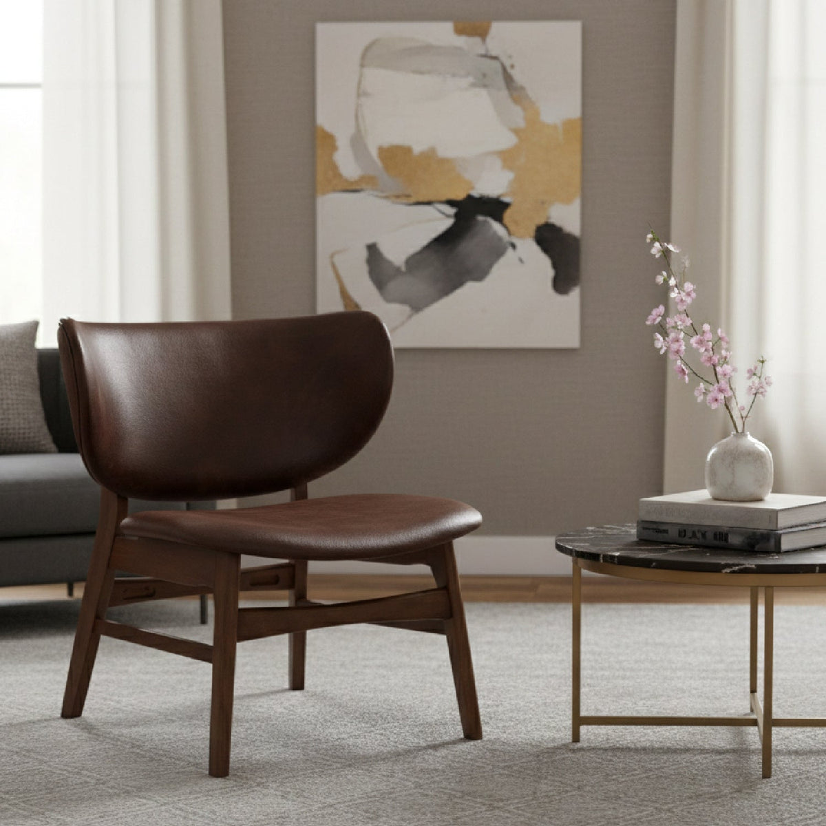 Modern European furniture - Brown Leather Effect Accent Chair - www.oroa.com