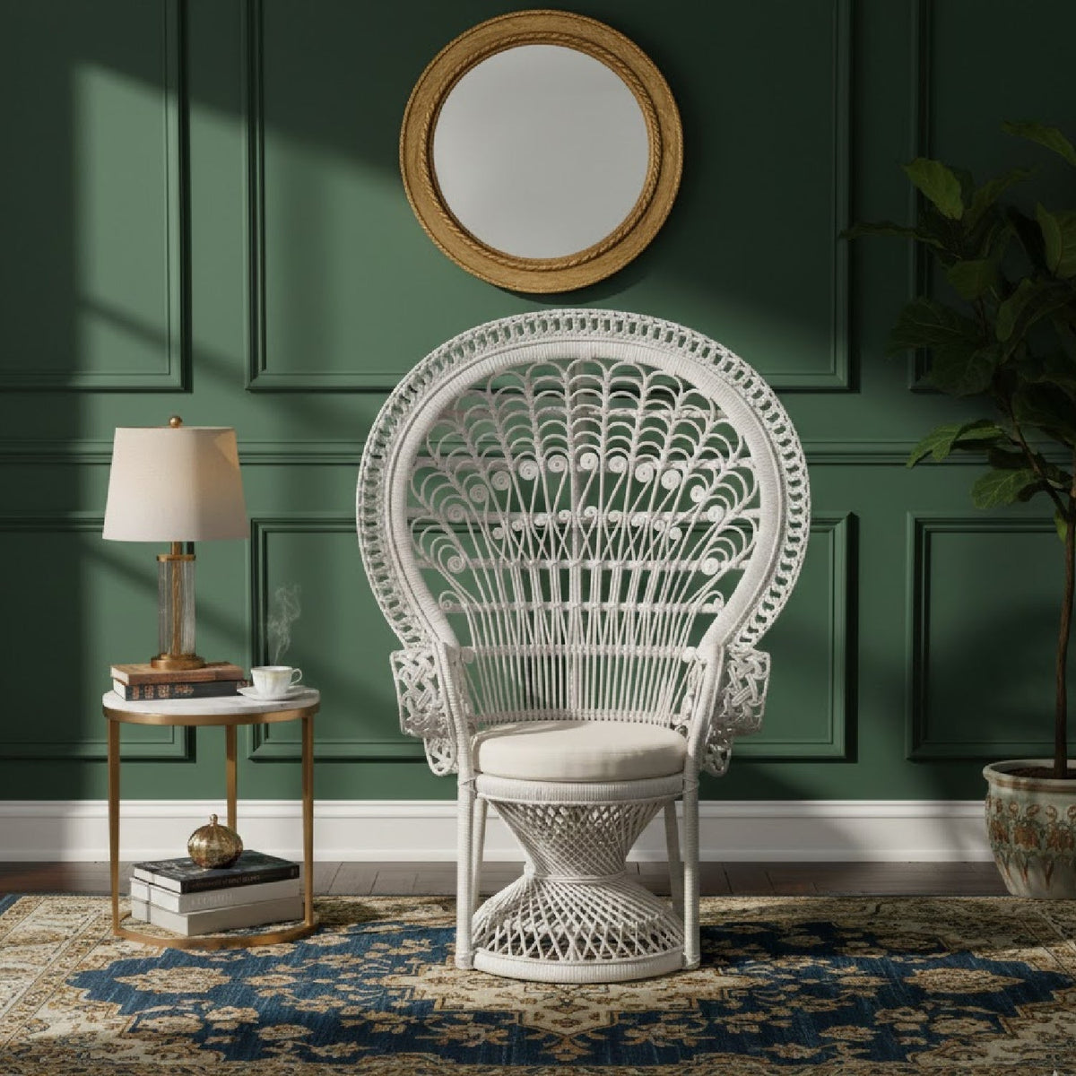 Modern European furniture - White Rattan Peacock Chair - www.oroa.com
