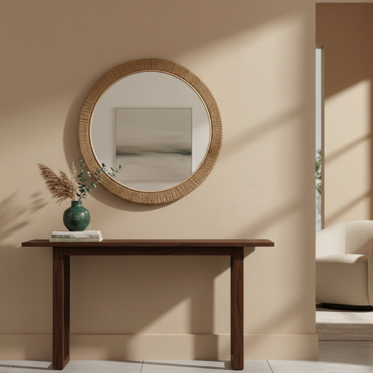 Modern European furniture - Woven Seagrass Round Wall Mirror - www.oroa.com