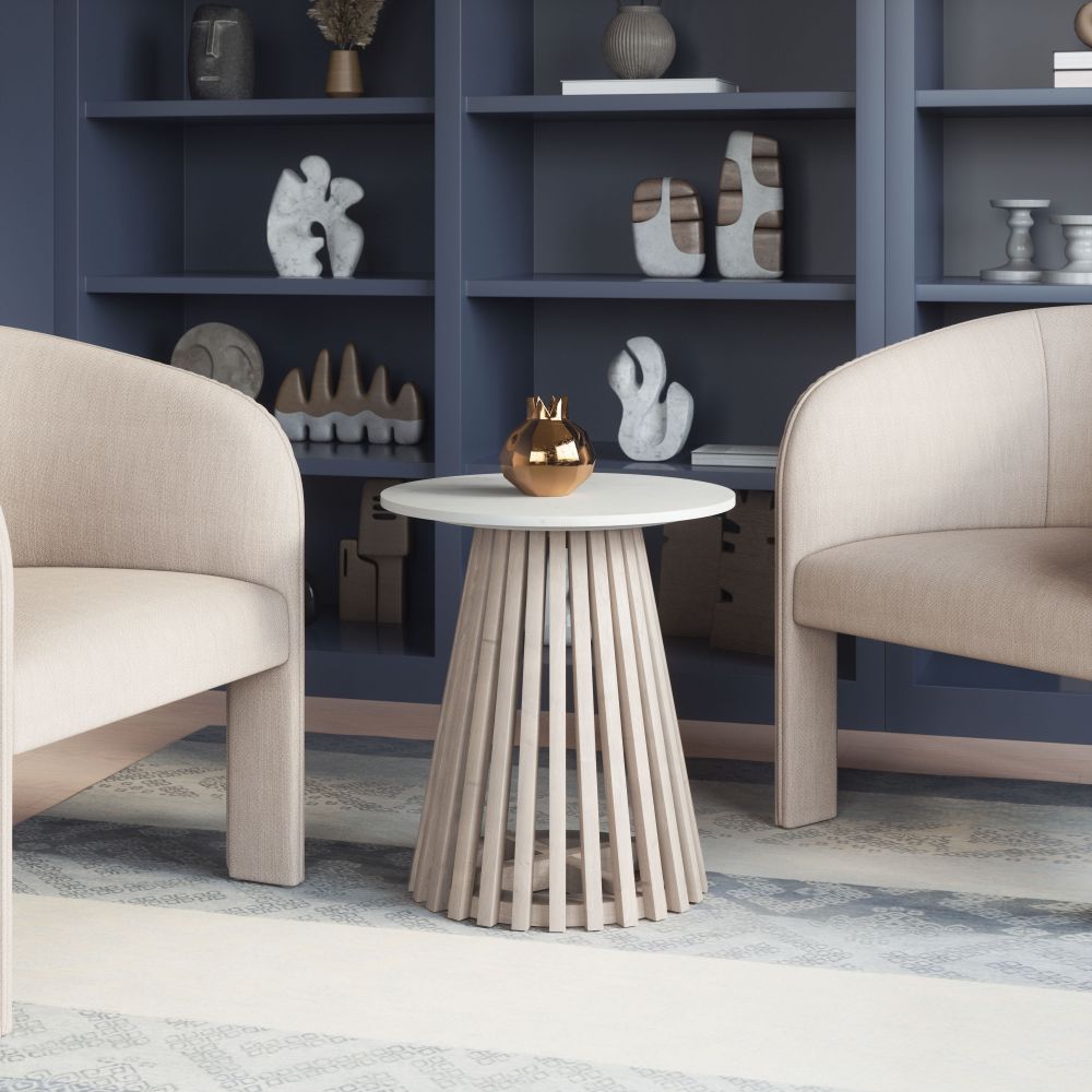 White Marble Round Side Table | OROA Modern Mazara