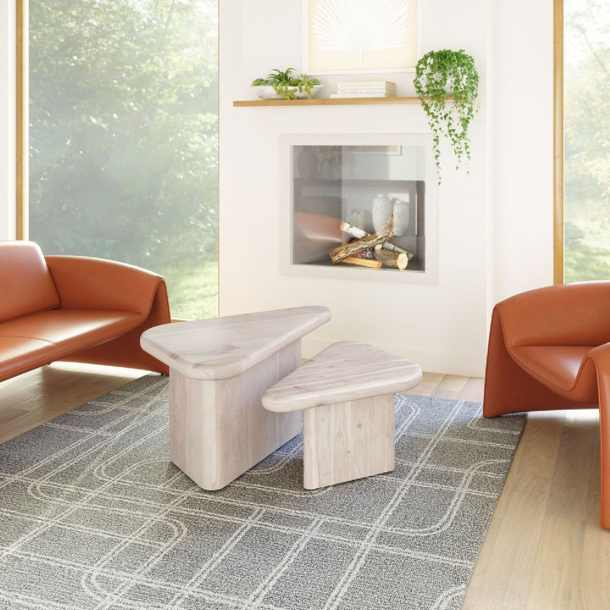 Whitewashed Acacia Coffee Table Set | OROA Modern Navidic