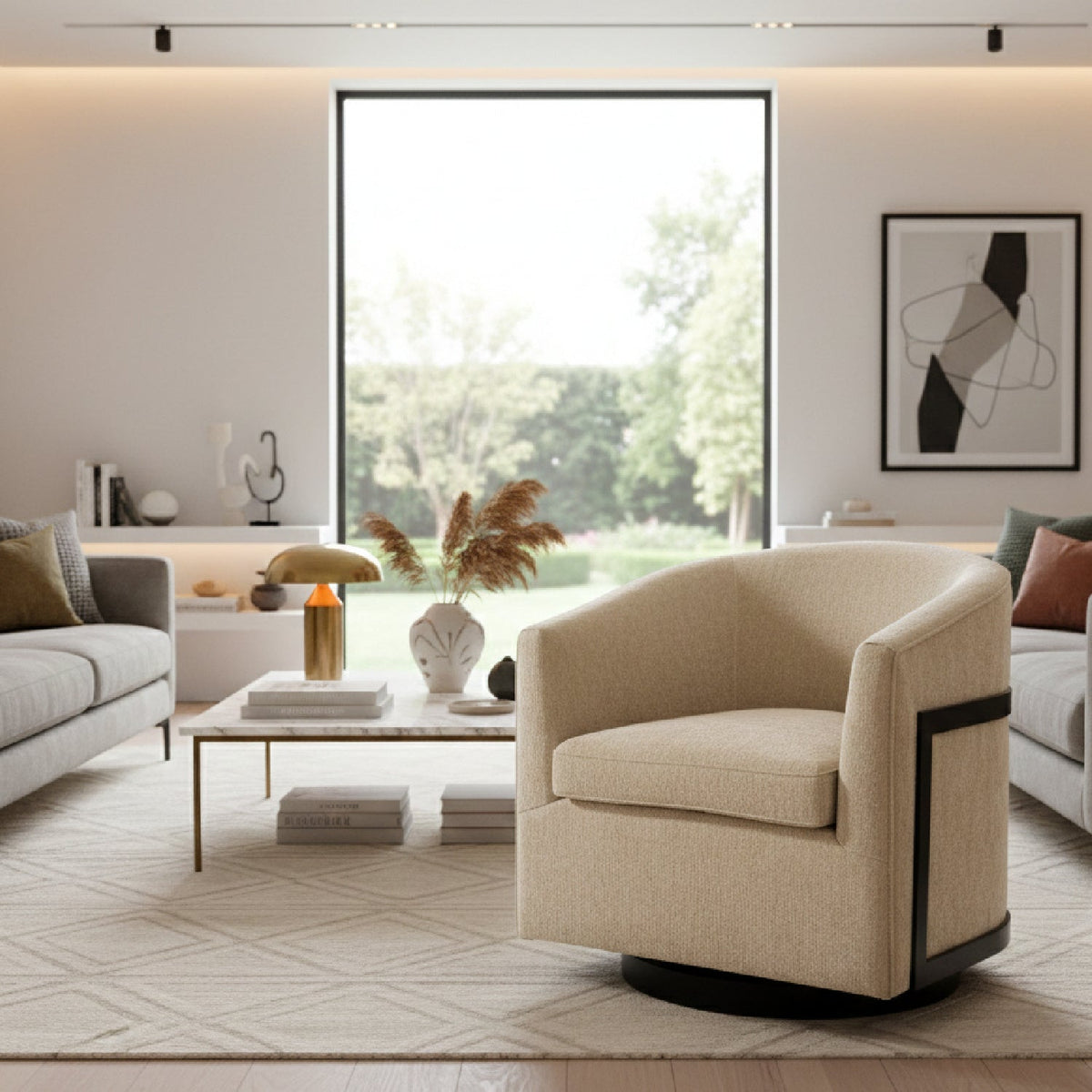 Golden Beige Swivel Chair | OROA Modern Hanko