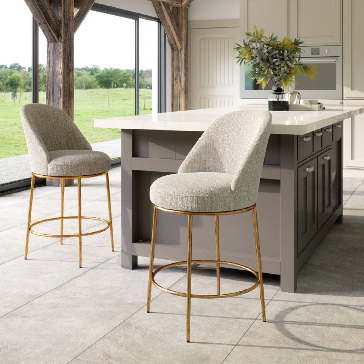 Beige Swivel Counter Stool | OROA Modern Nordhavn