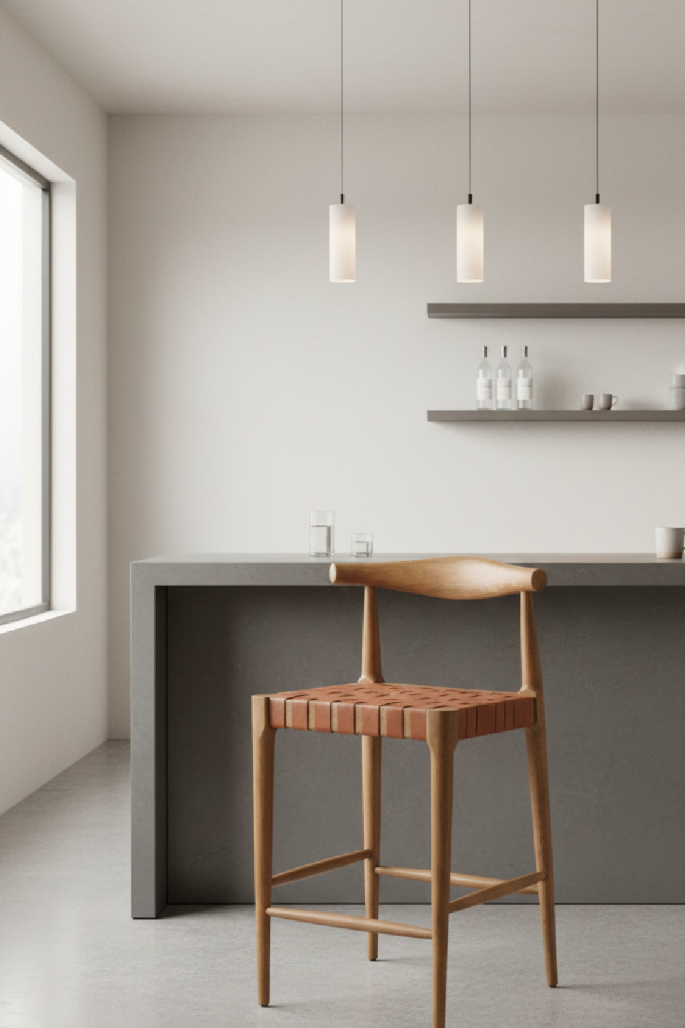 Tan Woven Leather Counter Stool | OROA Modern Bandani