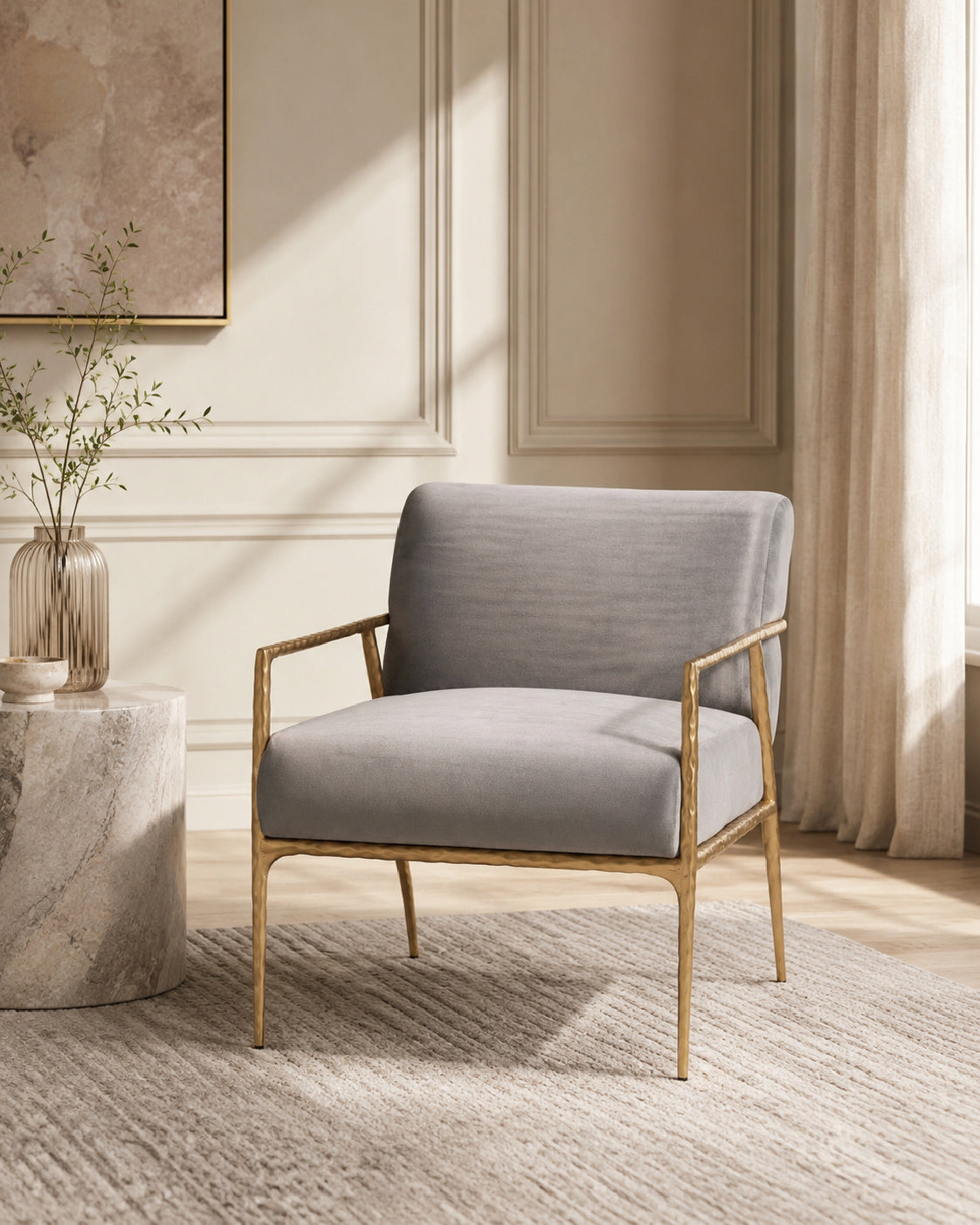 Gray Velvet Lounge Chair | Bali Loom Ilmari