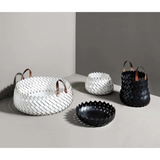 Leather Strips Round Basket S | Pinetti Almeria | OROA.com