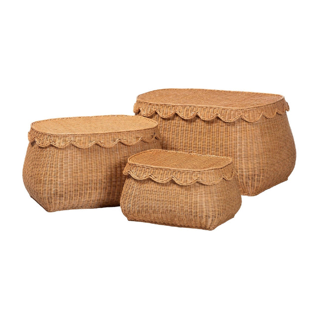 Modern European furniture - Rattan Scalloped Lidded Baskets (3) - www.oroa.com