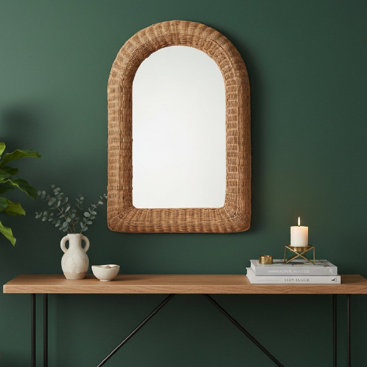 Modern European furniture - Arched Wicker Wall Mirror - www.oroa.com