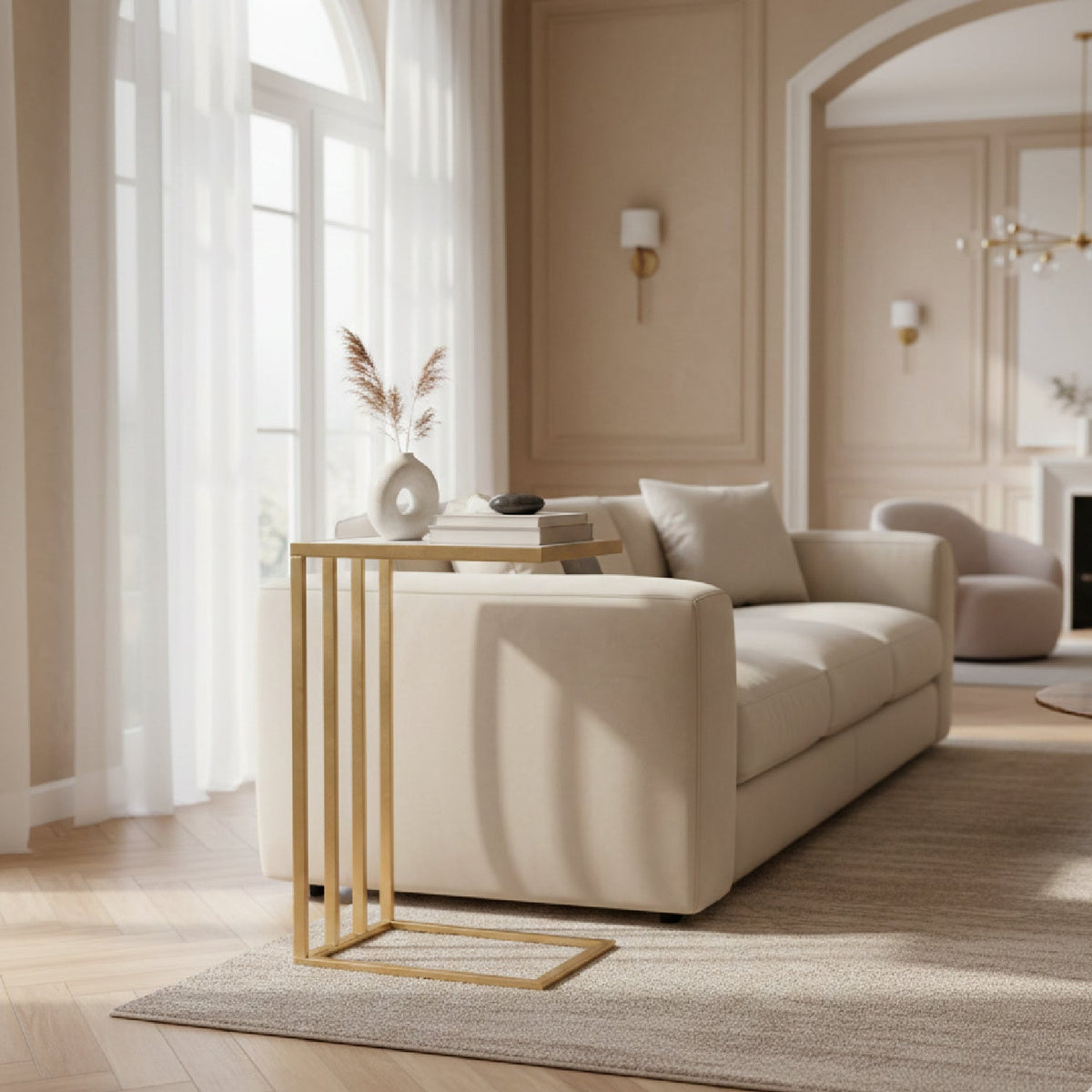 Gold C-Shaped Marble End Table | Bali Loom Parkin