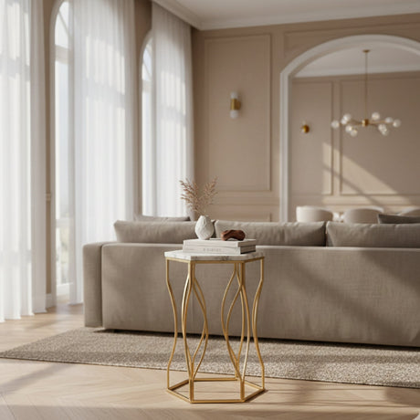 Hexagonal Marble End Table | Bali Loom Kalena