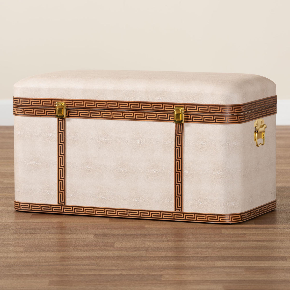 Modern European furniture - Beige Shagreen Look Storage Trunk - www.oroa.com