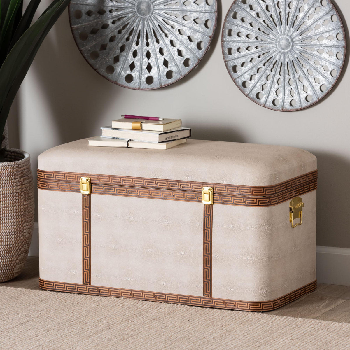 Modern European furniture - Beige Shagreen Look Storage Trunk - www.oroa.com