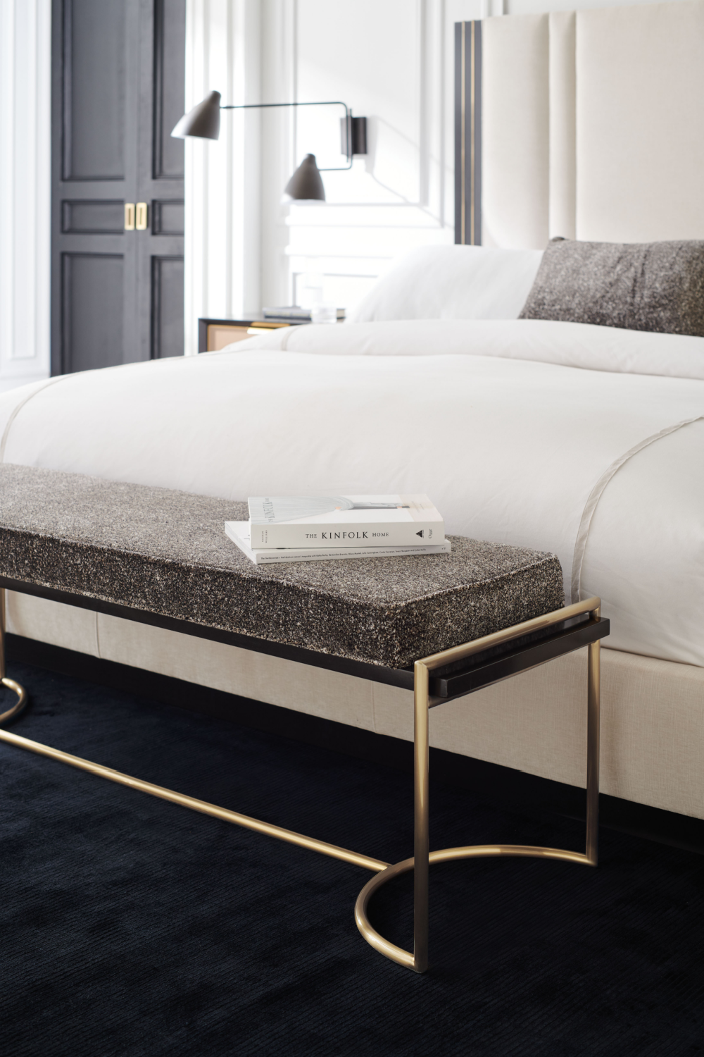 Gray Velvet Bench | Caracole Slim Line | Oroa.com