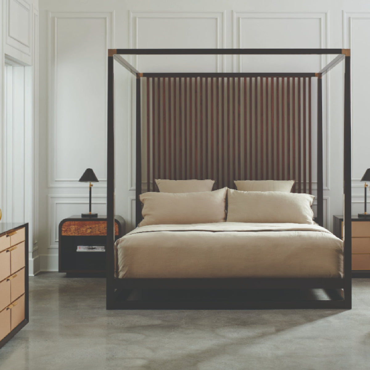 Brown Wooden Canopy Bed | Caracole Pinstripe