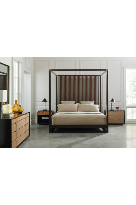 Brown Wooden Canopy Bed | Caracole Pinstripe | Oroa.com