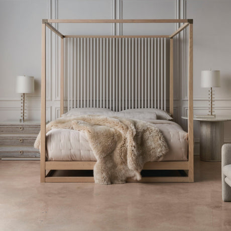 Light Oak Canopy Bed | Caracole Pinstripe
