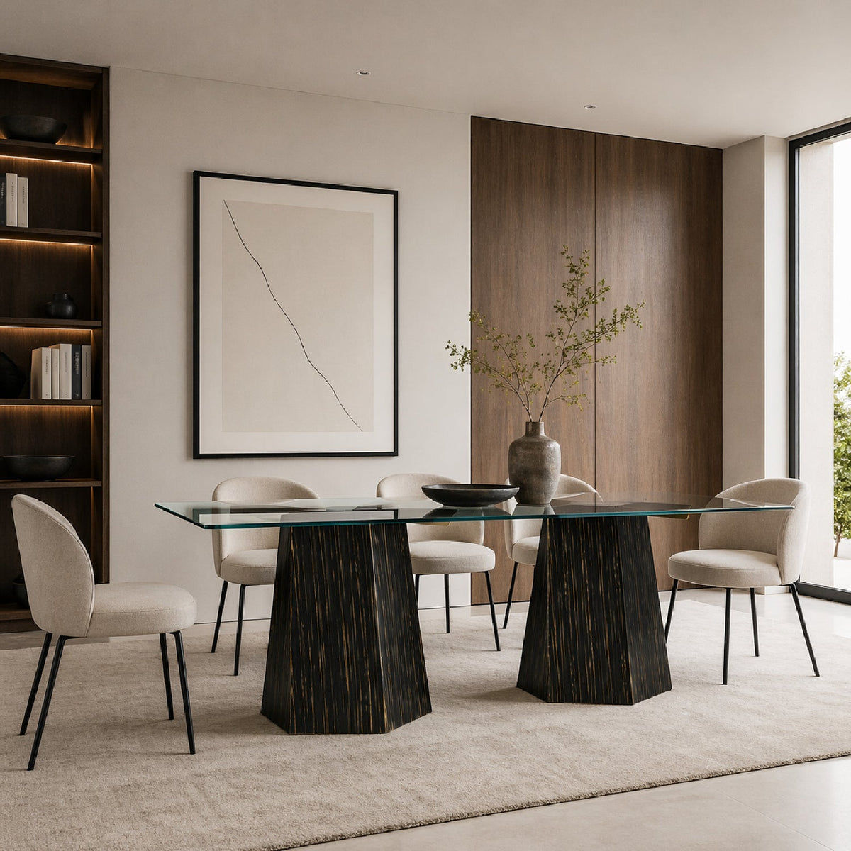 Striated Black Base Dining Table | Caracole Vector