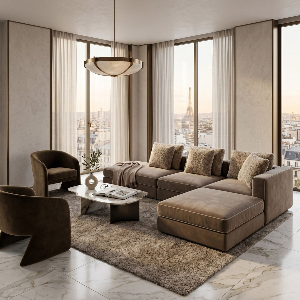 Brown Welted Sectional Sofa | Caracole Marbella