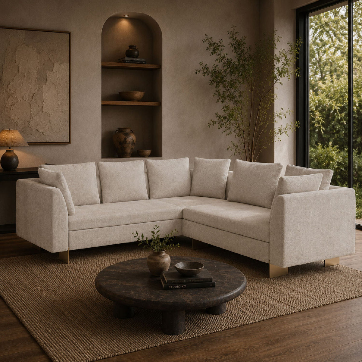 White Chenille Sectional Sofa S | Caracole Altura