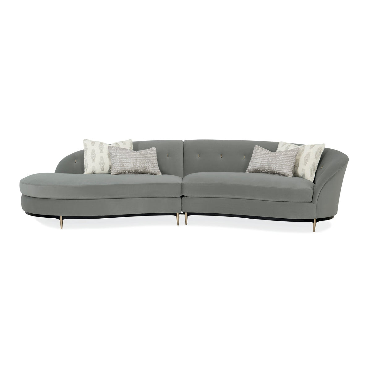 Gray Velvet Right-Armed Loveseat | Caracole Three's Company