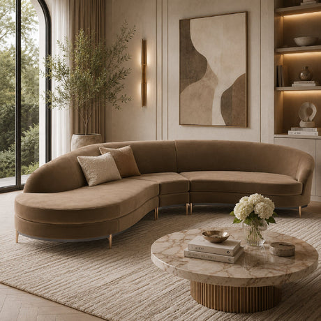 Velvet Curved 3-Piece Sectional Sofa | Caracole Three'S Company