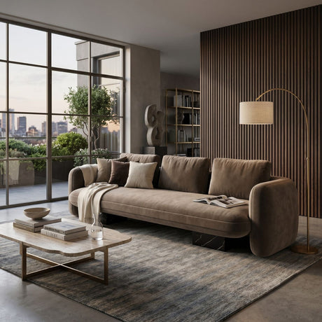 Taupe Velvet Sofa | Caracole Overlap
