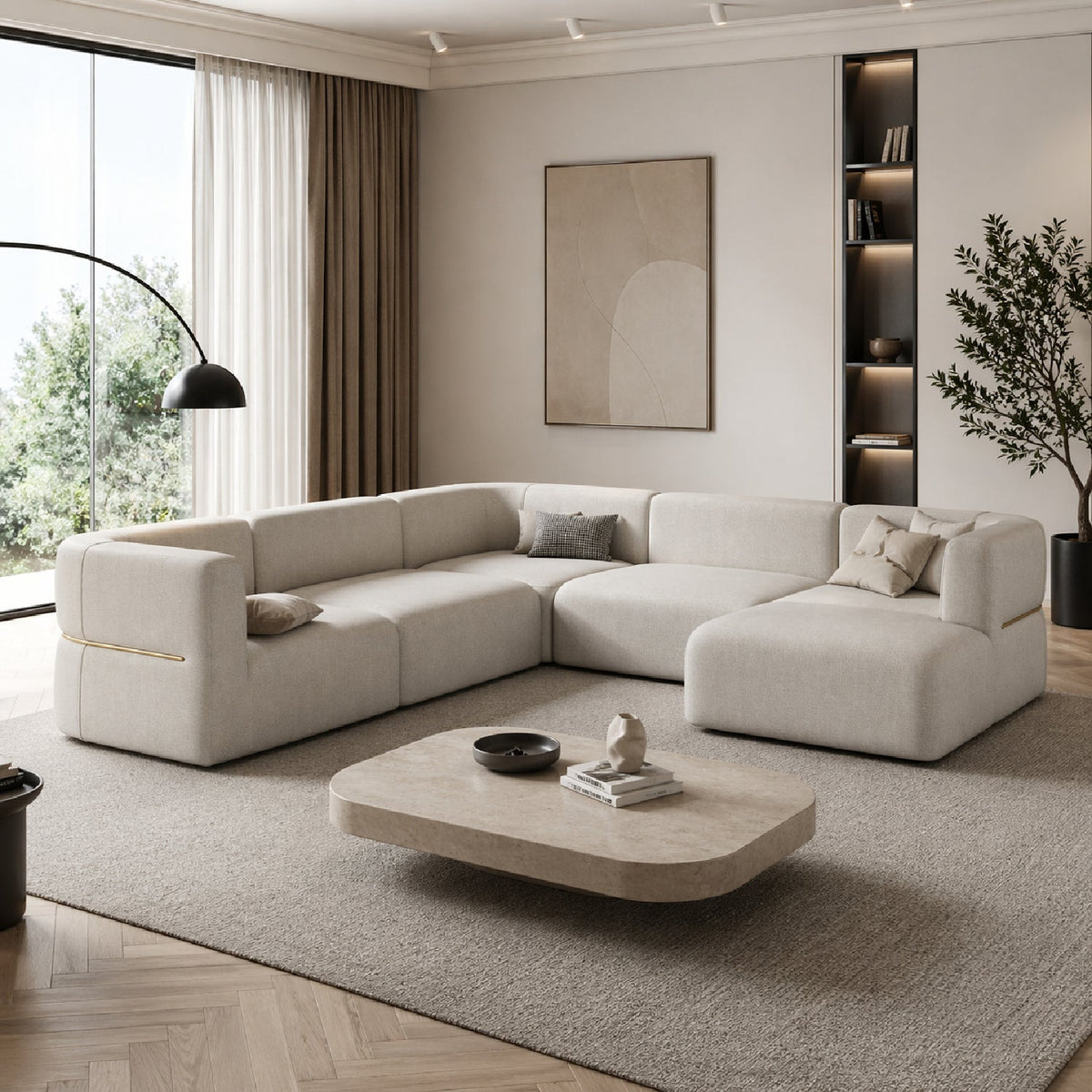 Ribbed Linen Sectional Chaise | Caracole Rhythm