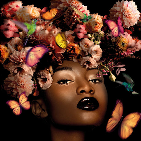 Black Beauty Floral Headdressed Woman photographic art print by Cobra Art
