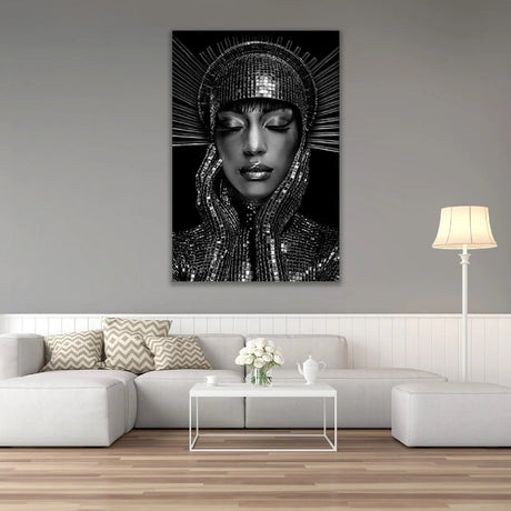 Moonlight Lady Timeless Monochrome Femme Elegance Artwork art print by Cobra Art, alternate view 2