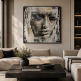 Face Grey Gold Abstract Portrait Artwork art print by Cobra Art, alternate view 2