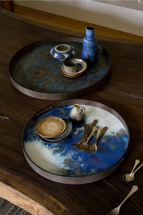 Tribal Print Round Wooden Tray | Ethnicraft Beads | Oroa.com