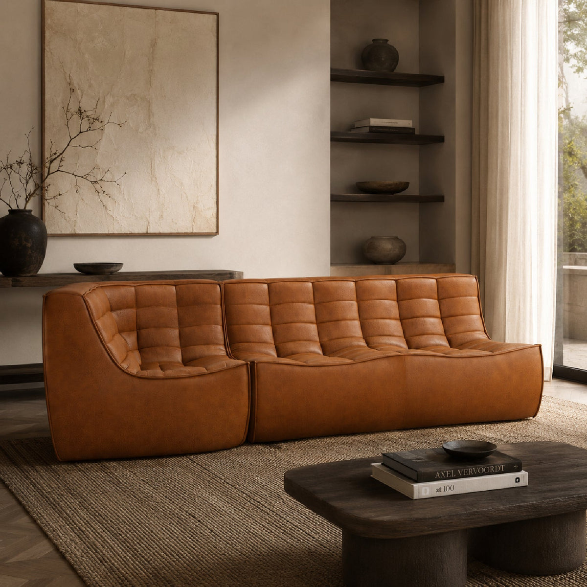 Brown Leather 2-Seater Modular Sofa | Ethnicraft N701