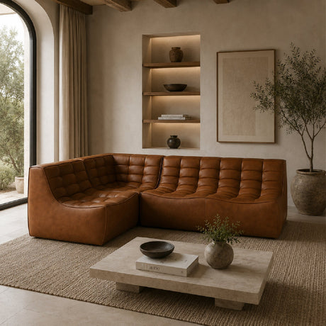 Brown Leather 3-Piece Modular Sofa | Ethnicraft N701