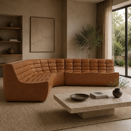 Brown Leather Modular Sofa Set | Ethnicraft N701