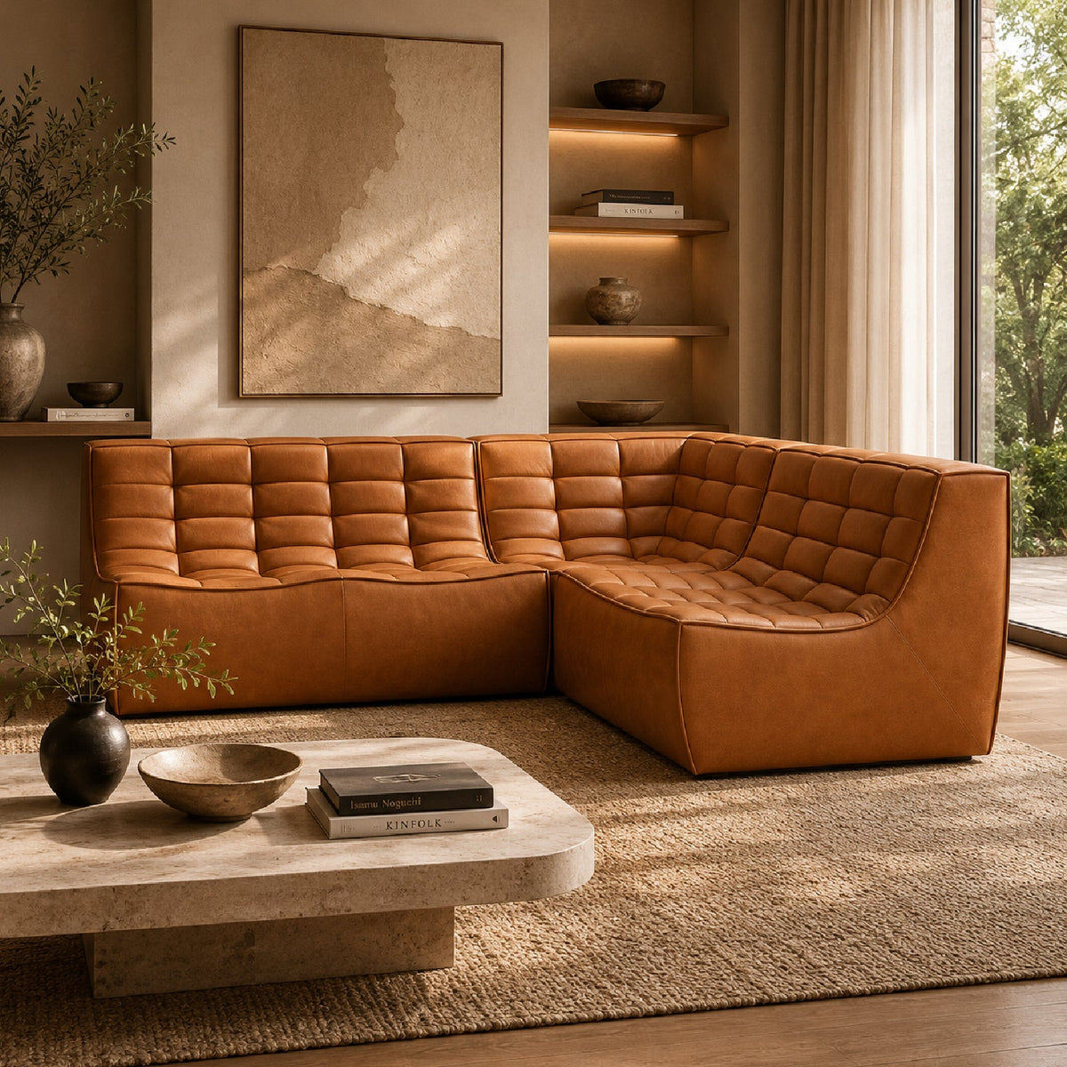 Brown Leather Modular Sofa Set | Ethnicraft N701